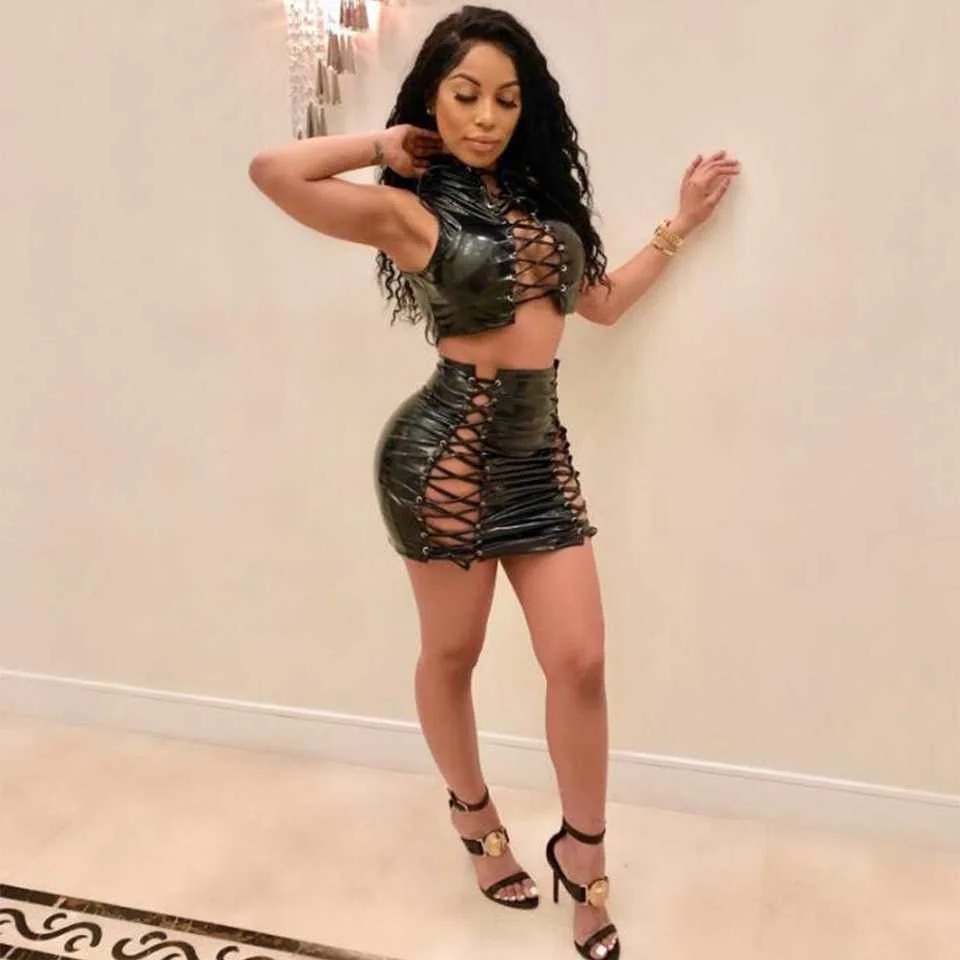 Summer Leather Women Bandage Skirt 2 Piece Set Sexy Sleeveless Crop Top Mini Bodycon Skirt Outfit Suits Two Piece Set
Summer Leather Women Bandage Skirt 2 Piece Set Sexy Sleeveless Crop Top Mini Bodycon Skirt Outfit Suits Two Piece Set