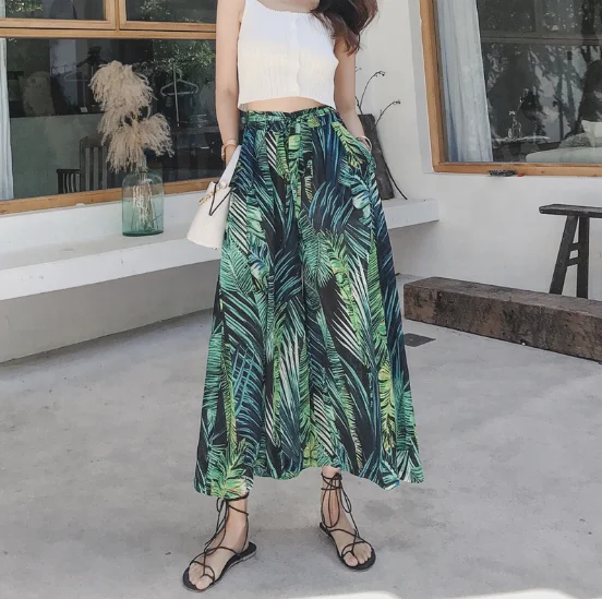 Summer ladies beach wear chiffon skirt pants wide leg trouser women Bohemian leisure clothing high waist pants, Print
Summer ladies beach wear chiffon skirt pants wide leg trouser women Bohemian leisure clothing high waist pants, Print