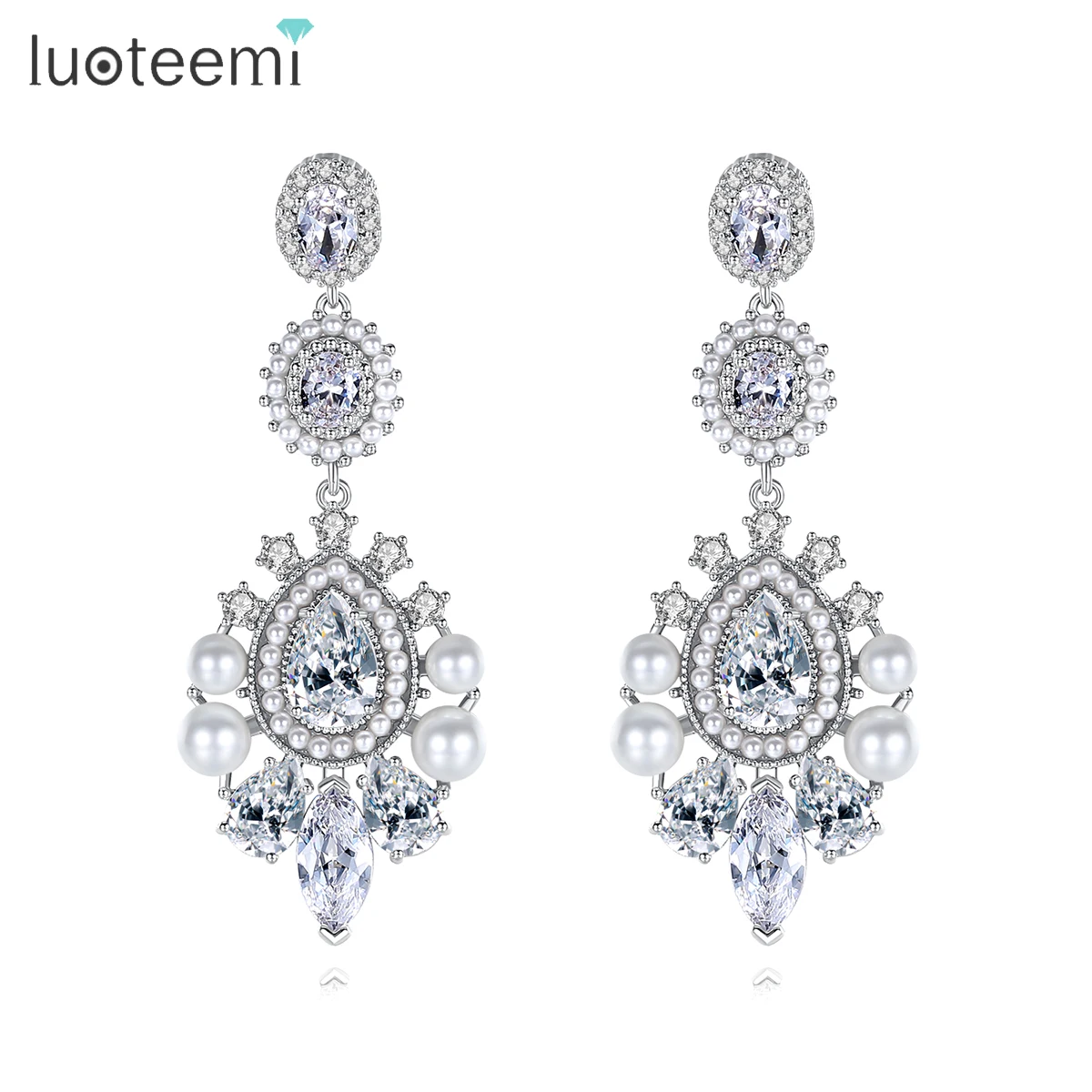

LUOTEEMI Water Drop Bridal Dangle Bohemian Designer Bling Earrings Wedding Jewelry for Women