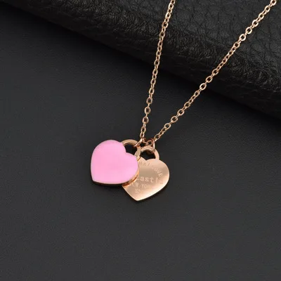 New arrival stainless steel enamel jewelry pink double love necklace high quality 18K gold titanium steel necklace for woman, 1 various colors available
New arrival stainless steel enamel jewelry pink double love necklace high quality 18K gold titanium steel necklace for woman, 1 various colors available