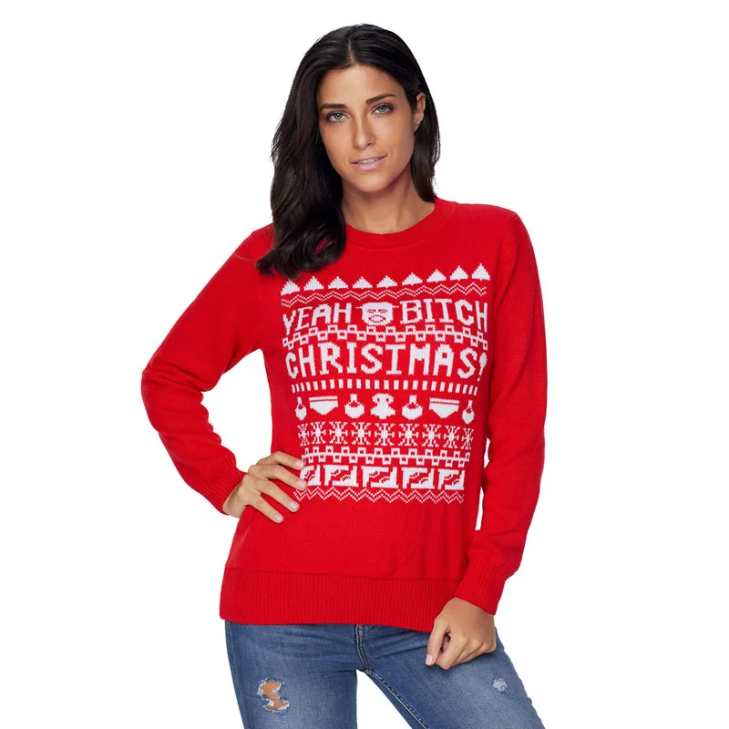 wholesale New Christmas sweater women's round neck long sleeve alphabet pattern knit sweater top
wholesale New Christmas sweater women's round neck long sleeve alphabet pattern knit sweater top