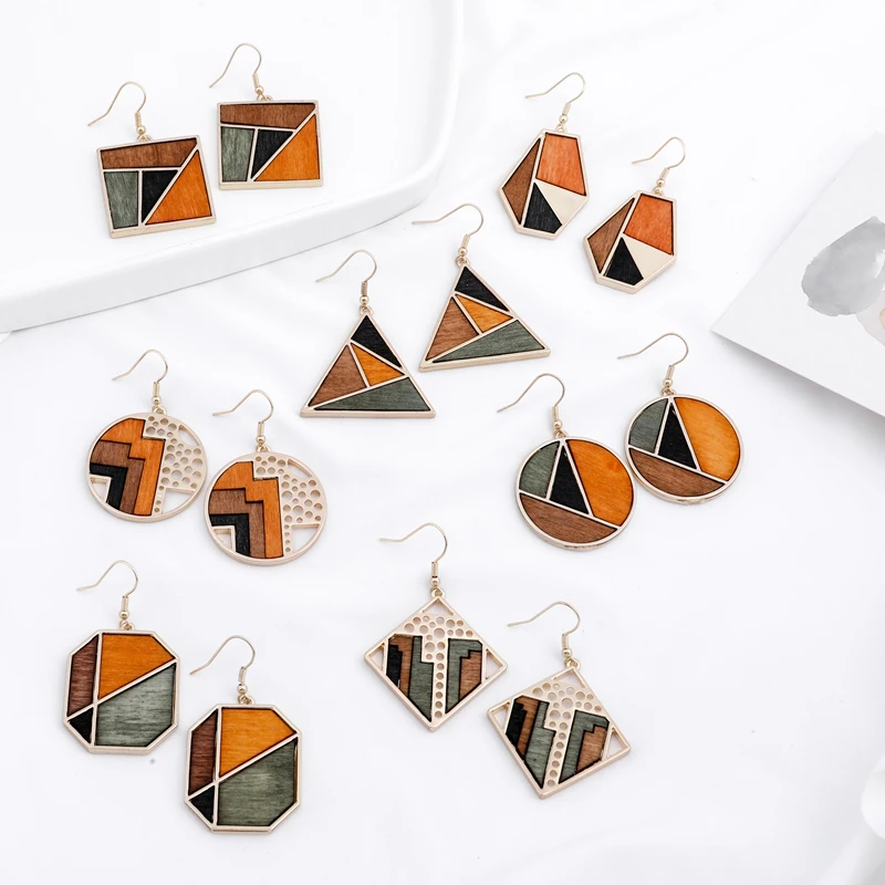 Geometric contrast color earrings wood combination ladies earrings wooden simple, As picture
Geometric contrast color earrings wood combination ladies earrings wooden simple, As picture