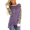 Explosive Leopard Printed Twisted Loose Daily Dressing O Neck Long Sleeve Casual T-Shirt