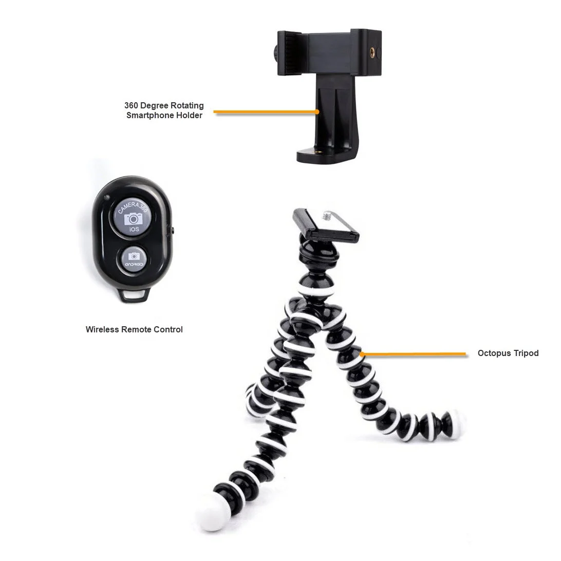 Lightweight Portable Octopus Tripod Super Flexible with 360 Degree Rotating Holder Tripod Cell Phone Mount Adapte for Smartphone, Black and white
Lightweight Portable Octopus Tripod Super Flexible with 360 Degree Rotating Holder Tripod Cell Phone Mount Adapte for Smartphone, Black and white