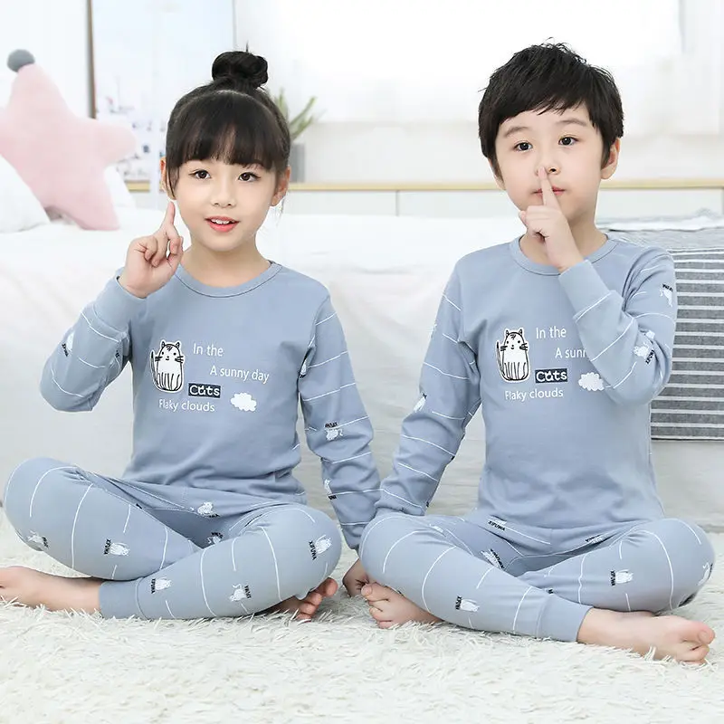 Lovely cat home pajamas comfortable cotton kids clothing children sleeping pajamas set, Gray
Lovely cat home pajamas comfortable cotton kids clothing children sleeping pajamas set, Gray