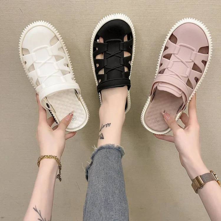 Hollow Tip Multi Functional Strap Soft Rubber Sole Flat Slippers For Women, White black pink
Hollow Tip Multi Functional Strap Soft Rubber Sole Flat Slippers For Women, White black pink