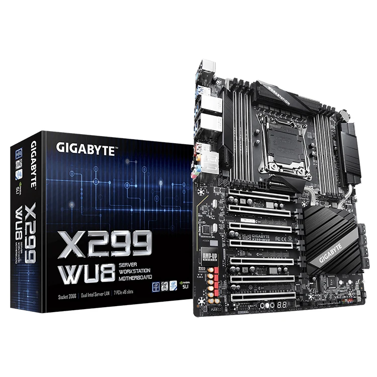 GIGABYTE X299-WU8 with X299 Chipset Support 4-way NVIDIA SLI or AMD CrossFireX GPU Configurations LGA 2066 Server Motherboard
GIGABYTE X299-WU8 with X299 Chipset Support 4-way NVIDIA SLI or AMD CrossFireX GPU Configurations LGA 2066 Server Motherboard