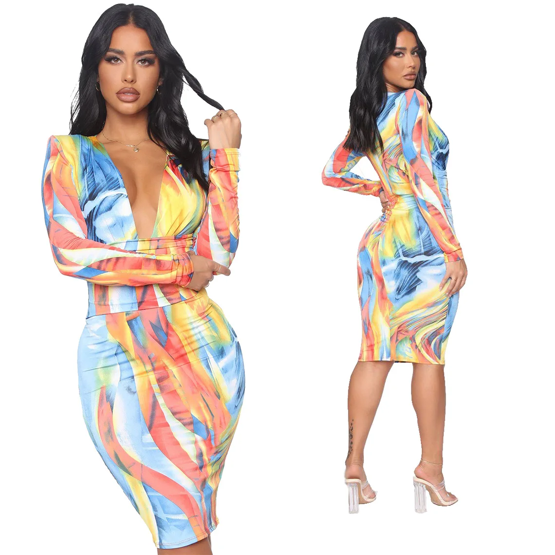 WW-1385 Sexy Fashion Deep V-neck Long-sleeve Cultivate One's Morality, Knee-length Dress Printed Womens Bodycon Long SleeveDress, Customized color
WW-1385 Sexy Fashion Deep V-neck Long-sleeve Cultivate One's Morality, Knee-length Dress Printed Womens Bodycon Long SleeveDress, Customized color
