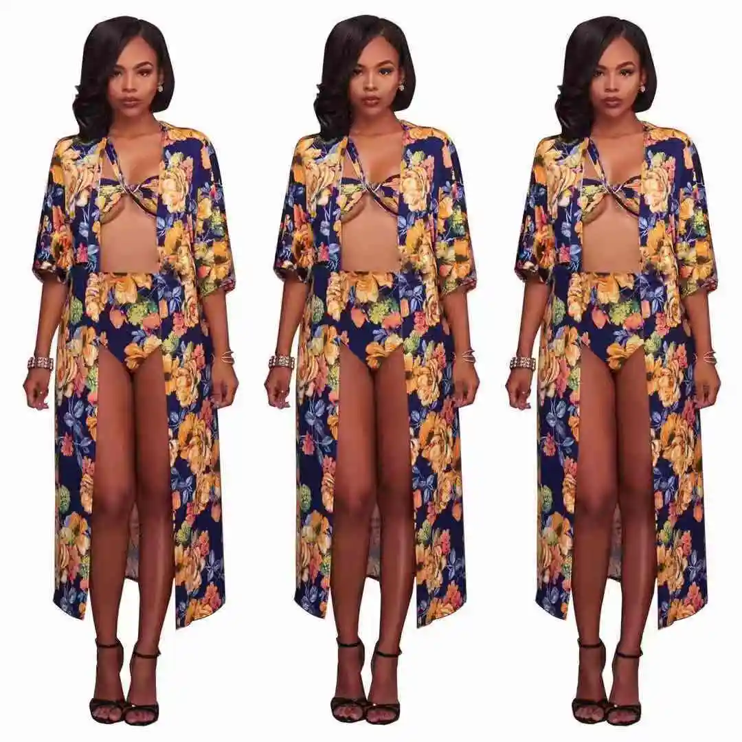 2021 new arrivals ladies designer bathing suits sexy floral print robes with bikinis 3 piece matching set swimwear, As picture
2021 new arrivals ladies designer bathing suits sexy floral print robes with bikinis 3 piece matching set swimwear, As picture