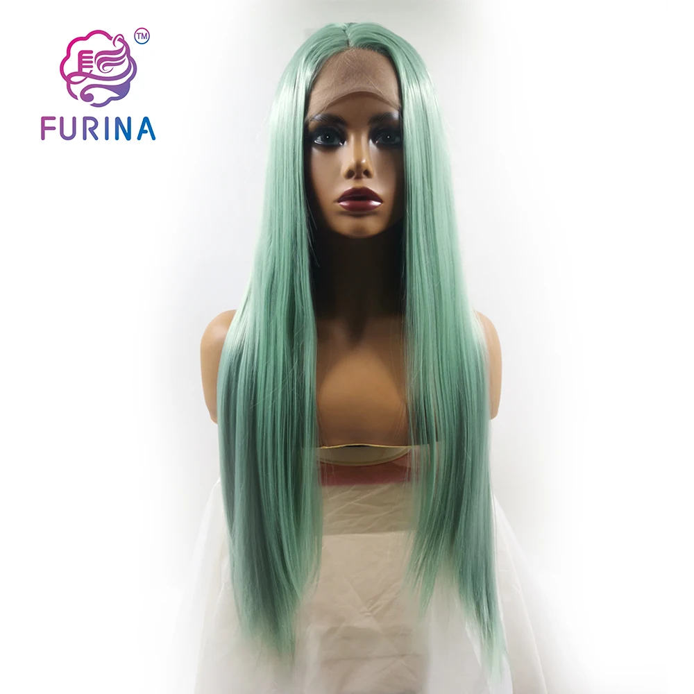 New arrival Black women solid green color long silk straight Korea synthetic lace front wigs 
New arrival Black women solid green color long silk straight Korea synthetic lace front wigs