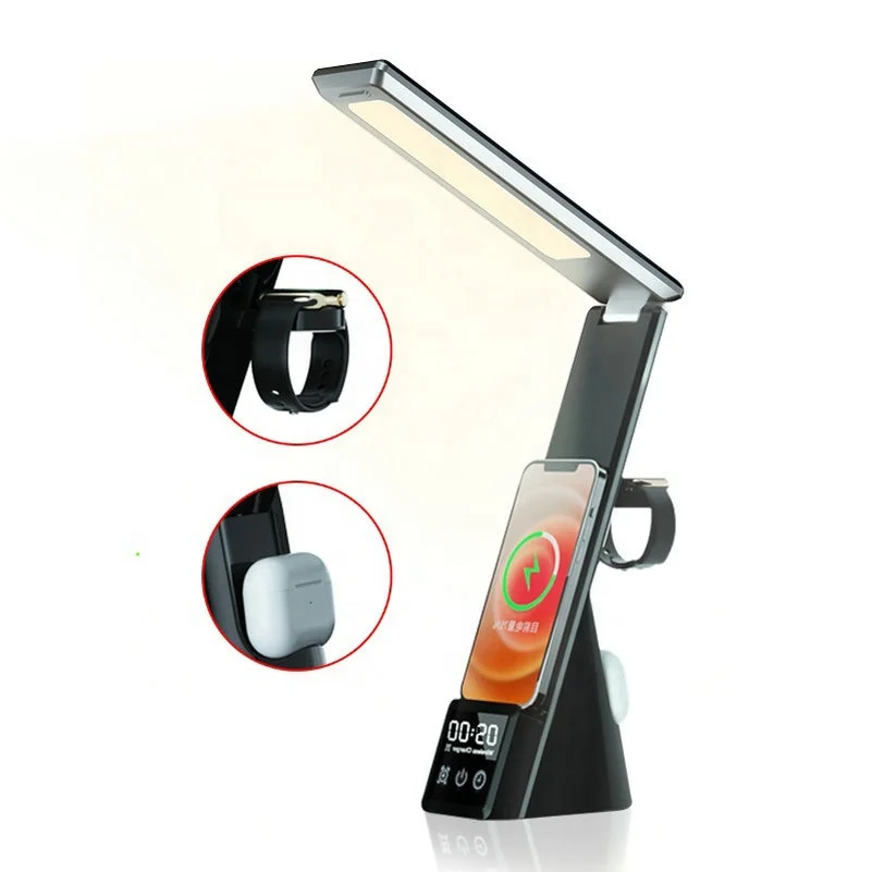 Multifunctional Folding LED Desk Lamp With Alarm Clock Type-C Input 15W Fast Wireless Charger For Mobile Phone Watch Earphone, White, black
Multifunctional Folding LED Desk Lamp With Alarm Clock Type-C Input 15W Fast Wireless Charger For Mobile Phone Watch Earphone, White, black