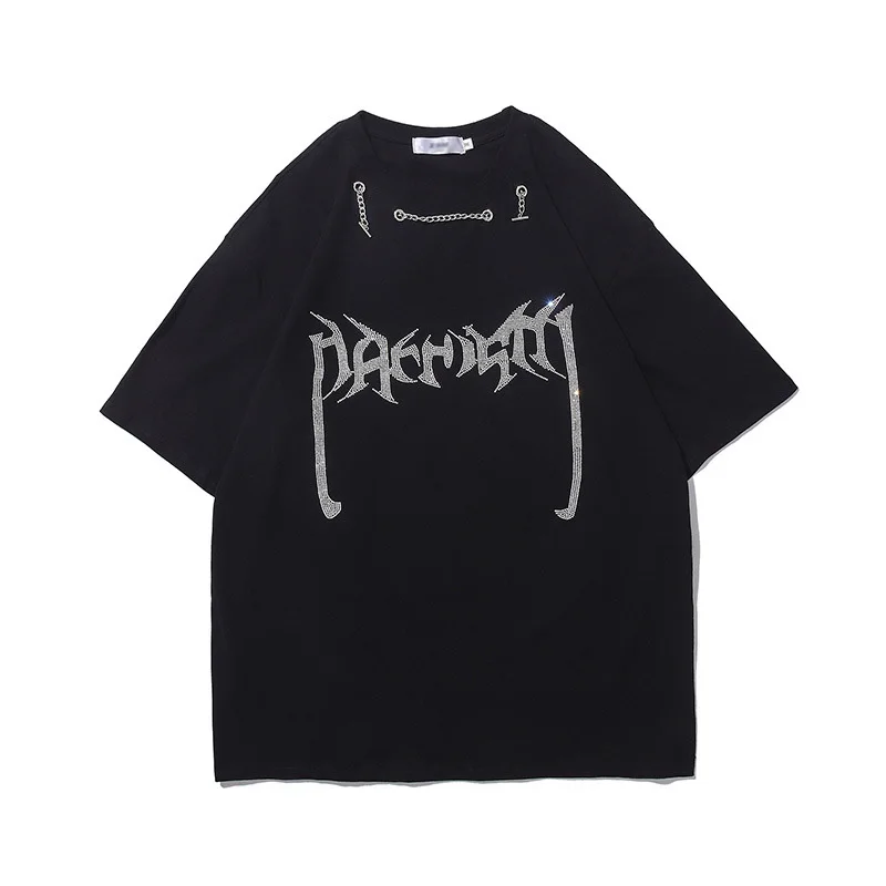 Hot Drilling Letter Black Oversized Drop Shoulder Cotton Mens Round Neck Cotton T Shirts with Chain
Hot Drilling Letter Black Oversized Drop Shoulder Cotton Mens Round Neck Cotton T Shirts with Chain