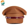 high quality brown color caps with real leather flat custom military peaked cap for sale