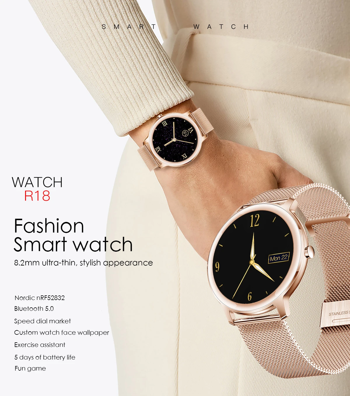 luxury smart watch 2021 R18 blood pressure oxygen Fitness Tracker Ladies Smart watch for Android iOS Compatible
luxury smart watch 2021 R18 blood pressure oxygen Fitness Tracker Ladies Smart watch for Android iOS Compatible