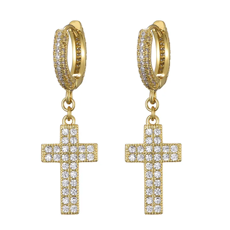 Zircon Double cross gold hoop earrings with miniature zircon Hiohop personality drop earrings, Silver/gold
Zircon Double cross gold hoop earrings with miniature zircon Hiohop personality drop earrings, Silver/gold