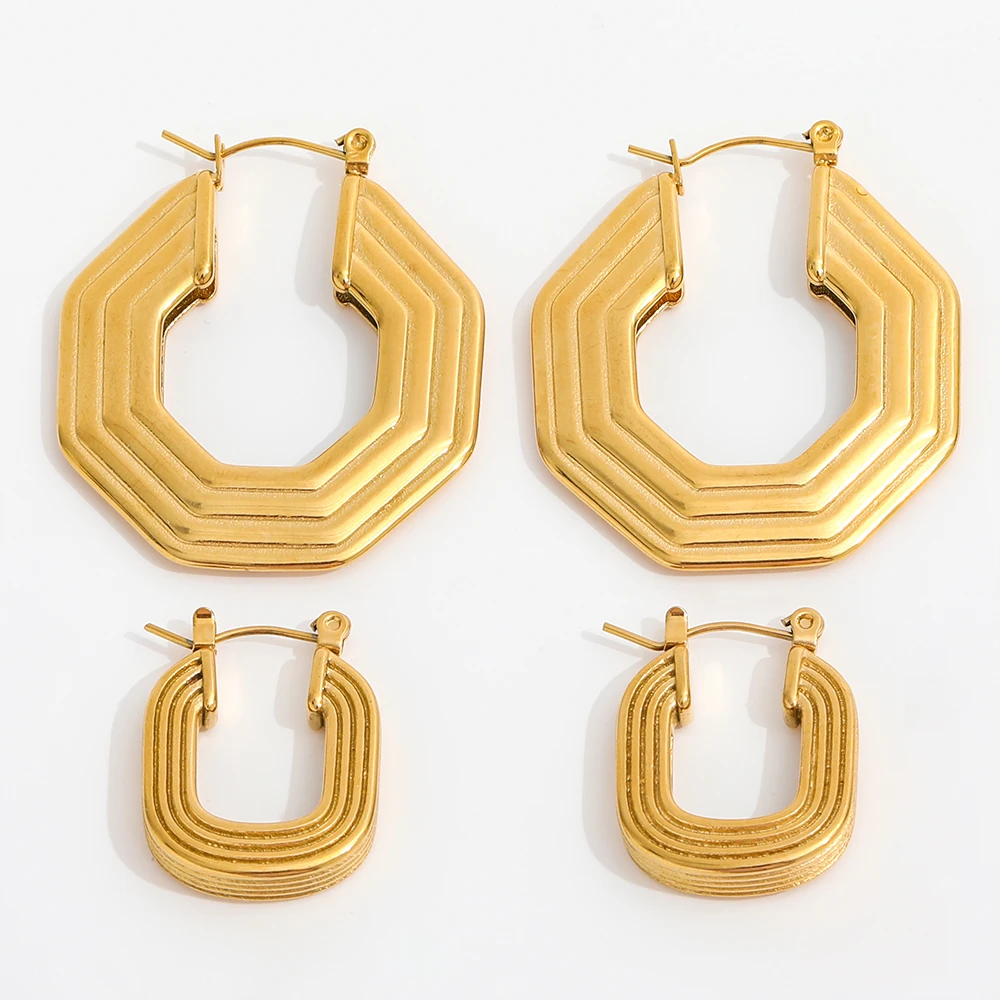 New Trendy Earring 18K Gold Plated Statement Oval Octangle Layered Hoop Earrings for Women Stainless Steel Earrings Wholesale
New Trendy Earring 18K Gold Plated Statement Oval Octangle Layered Hoop Earrings for Women Stainless Steel Earrings Wholesale