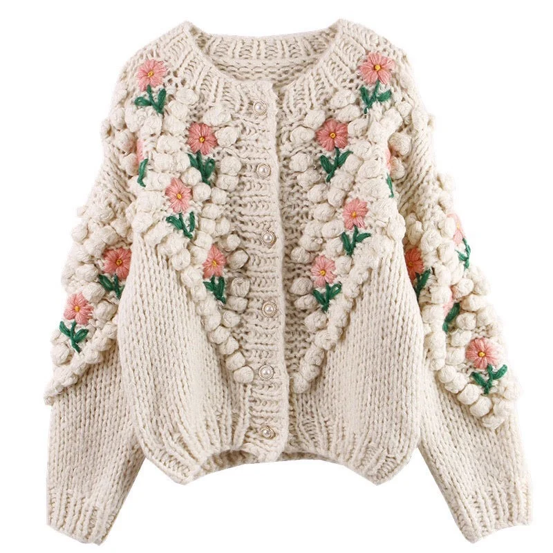 Embroidered Flower Handmade Knit Cardigan Women Sweaters Long Sleeve Stitching Solid Color Wholesale Winter Computer Knitted
Embroidered Flower Handmade Knit Cardigan Women Sweaters Long Sleeve Stitching Solid Color Wholesale Winter Computer Knitted