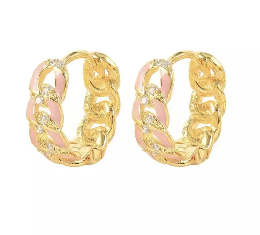 18k gold plated colorful chain enamel round huggie earrings women trendy jewelry wholesale, Picture
18k gold plated colorful chain enamel round huggie earrings women trendy jewelry wholesale, Picture