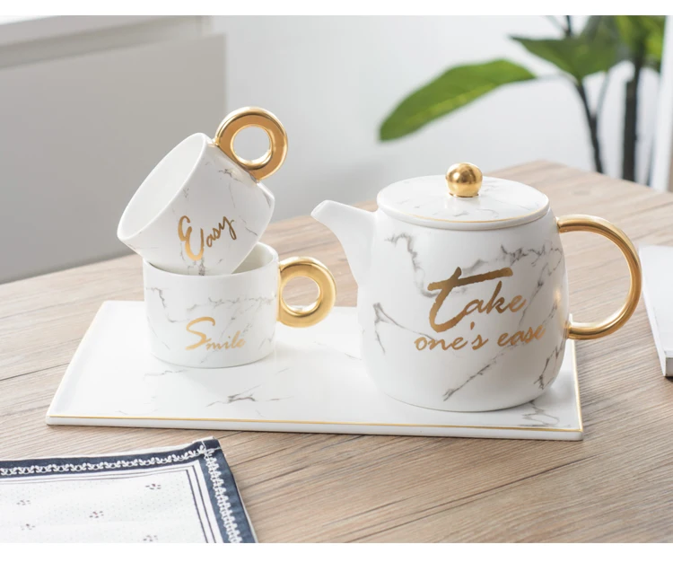 Fashion black Marble pattern ceramic teapot for hotel pot set tea set 
Fashion black Marble pattern ceramic teapot for hotel pot set tea set
