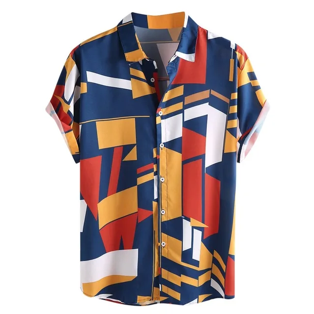 Men Contrast Color Geometric Print Shirt Lapel Short Sleeve Loose Men's Beach Shirt
Men Contrast Color Geometric Print Shirt Lapel Short Sleeve Loose Men's Beach Shirt