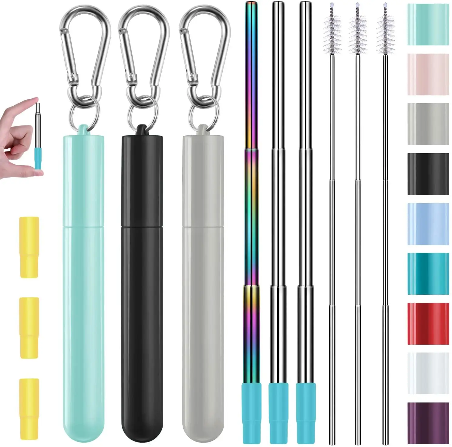 Collapsible Telescopic Portable Pocket Stainless Steel Reusable Metal Straws with Plastic Case Silicone Tip and Long Cleaning Brush for Travel, Panton color
Collapsible Telescopic Portable Pocket Stainless Steel Reusable Metal Straws with Plastic Case Silicone Tip and Long Cleaning Brush for Travel, Panton color