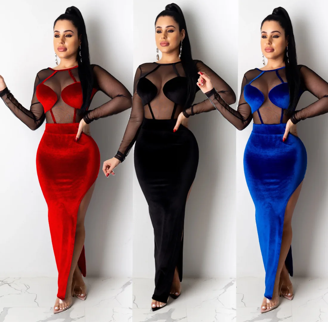 Wholesale spot product long dress patchwork mesh bodycon dress hot night transparent mesh plus size women bodycon velvet dress, Pls see the color column
Wholesale spot product long dress patchwork mesh bodycon dress hot night transparent mesh plus size women bodycon velvet dress, Pls see the color column