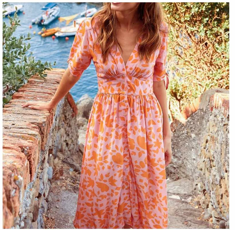 New Fashion Casual Dress, V-neck, Five-point Sleeves And Straps, Single Breasted Printed Ladies Dress
New Fashion Casual Dress, V-neck, Five-point Sleeves And Straps, Single Breasted Printed Ladies Dress