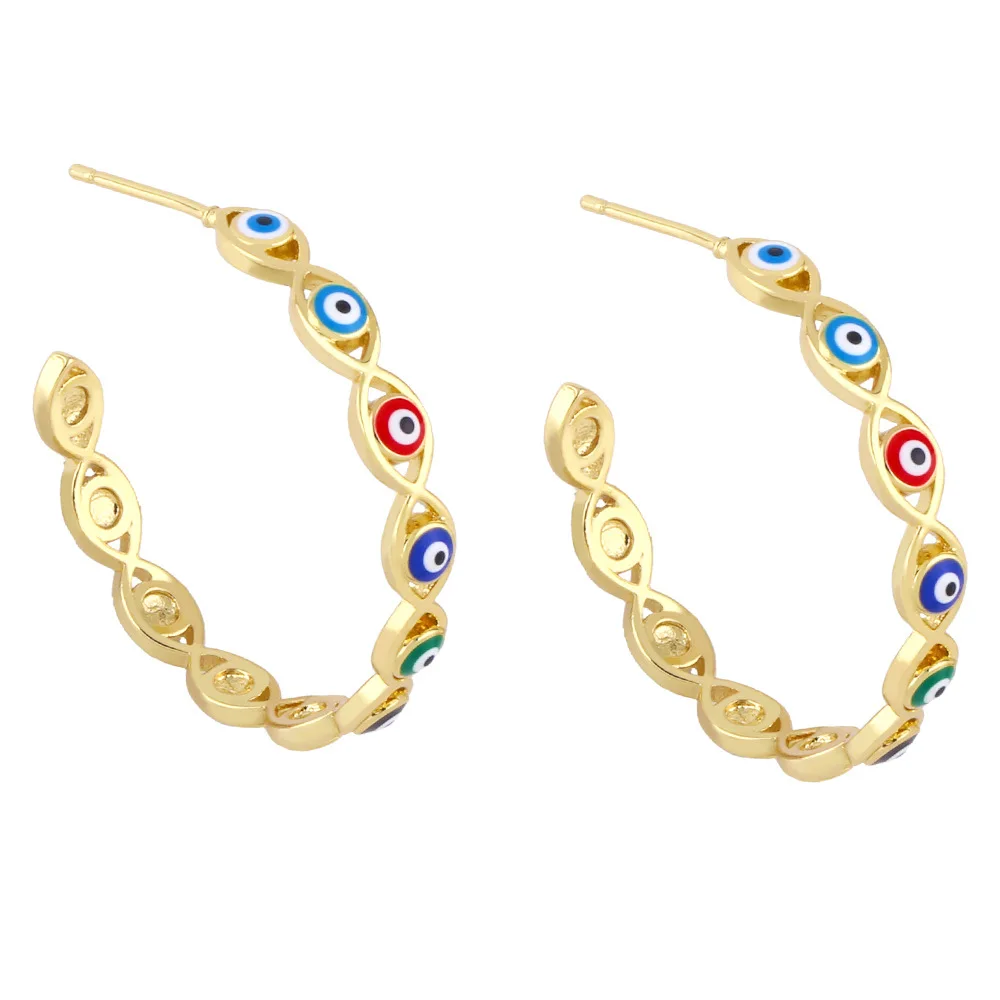 Colorful Oil Drop Evil Eyes Hoop Earrings Turkish Evil Eye Copper Galted 18K Gold C Shape Earrings
Colorful Oil Drop Evil Eyes Hoop Earrings Turkish Evil Eye Copper Galted 18K Gold C Shape Earrings