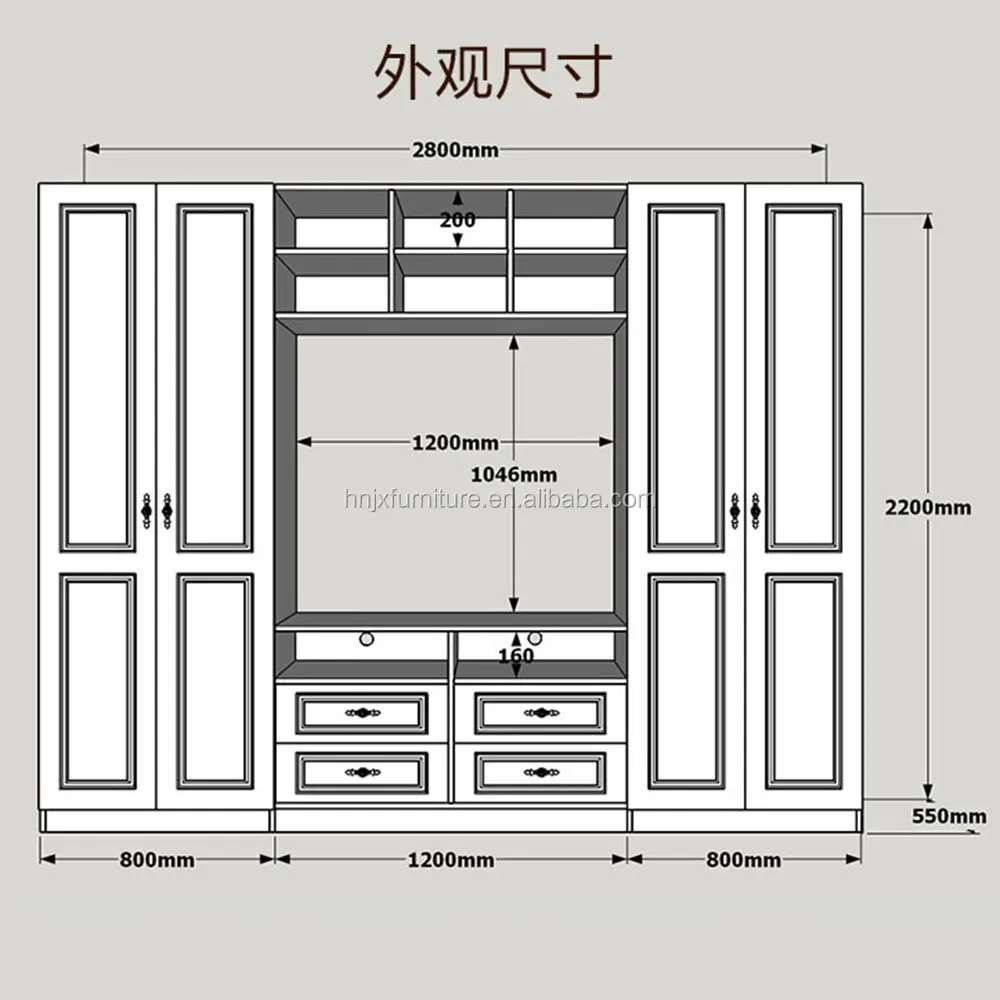 橱柜衣柜收缩和现代推拉门胸部电视柜组合卧室衣柜组合衣柜