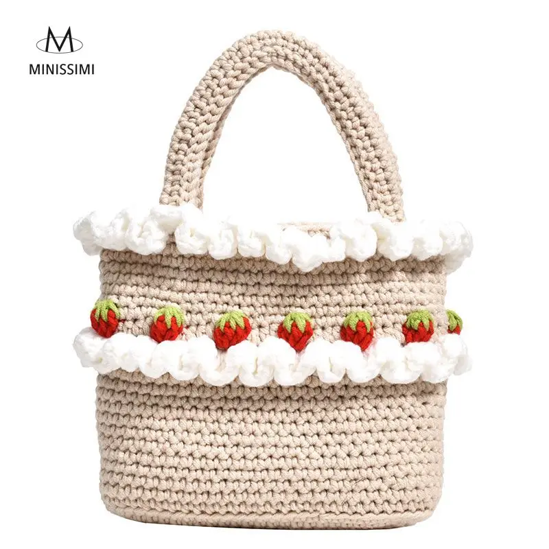 

Minissimi Brand Carteras Y Bolsos De Mujer Kids Mini Bag Girls Purses Cute Beach Bag Strawberry Hand Bag For Girl, Beige