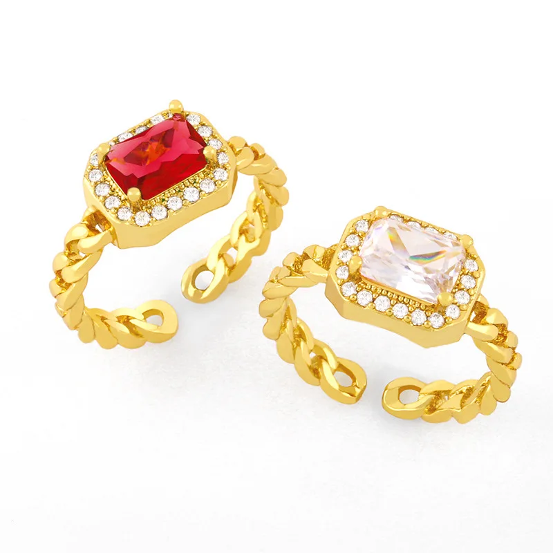 INS Hot Popular Micro Paved Cubic Zircon Geometric Open Finger Ring 18k Gold Plated Big Square Crystal Twisted Ring
INS Hot Popular Micro Paved Cubic Zircon Geometric Open Finger Ring 18k Gold Plated Big Square Crystal Twisted Ring