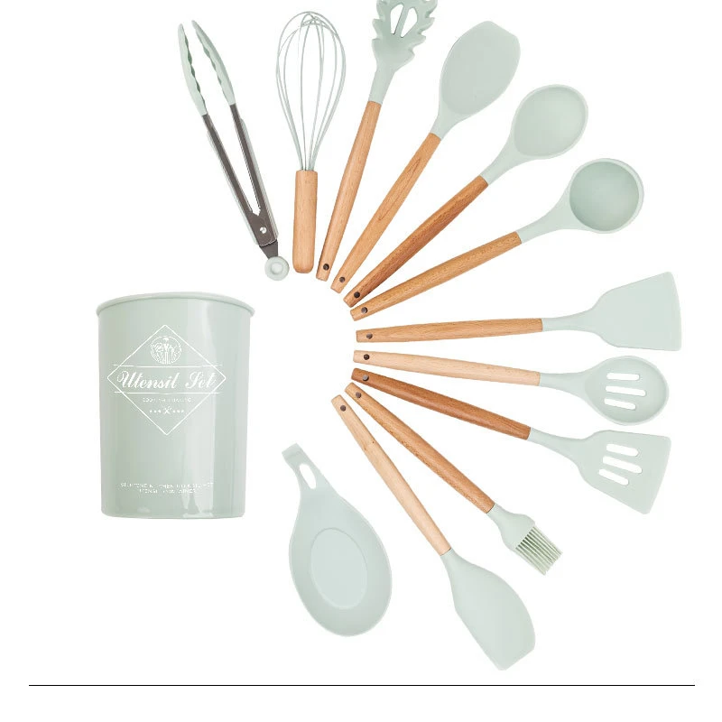 12 Pieces In 1 Set Silicone Kitchen Cooking Tools Stand Kitchenware Spatula Silicone Kitchen Utensils Set With Wooden Handles, Stocked
12 Pieces In 1 Set Silicone Kitchen Cooking Tools Stand Kitchenware Spatula Silicone Kitchen Utensils Set With Wooden Handles, Stocked