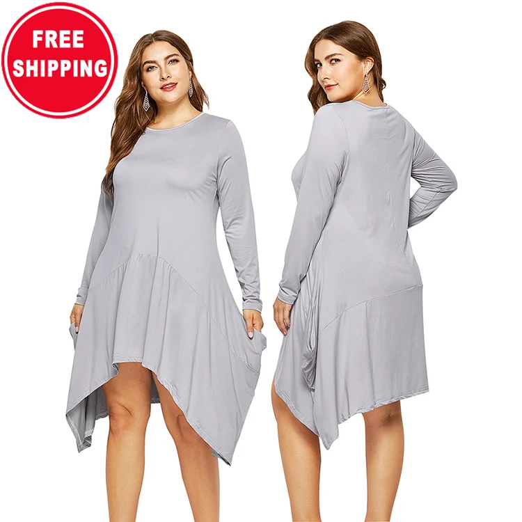 Fashion Irregular autumn new solid color round neck long sleeve pocket plus size casual dresses
Fashion Irregular autumn new solid color round neck long sleeve pocket plus size casual dresses