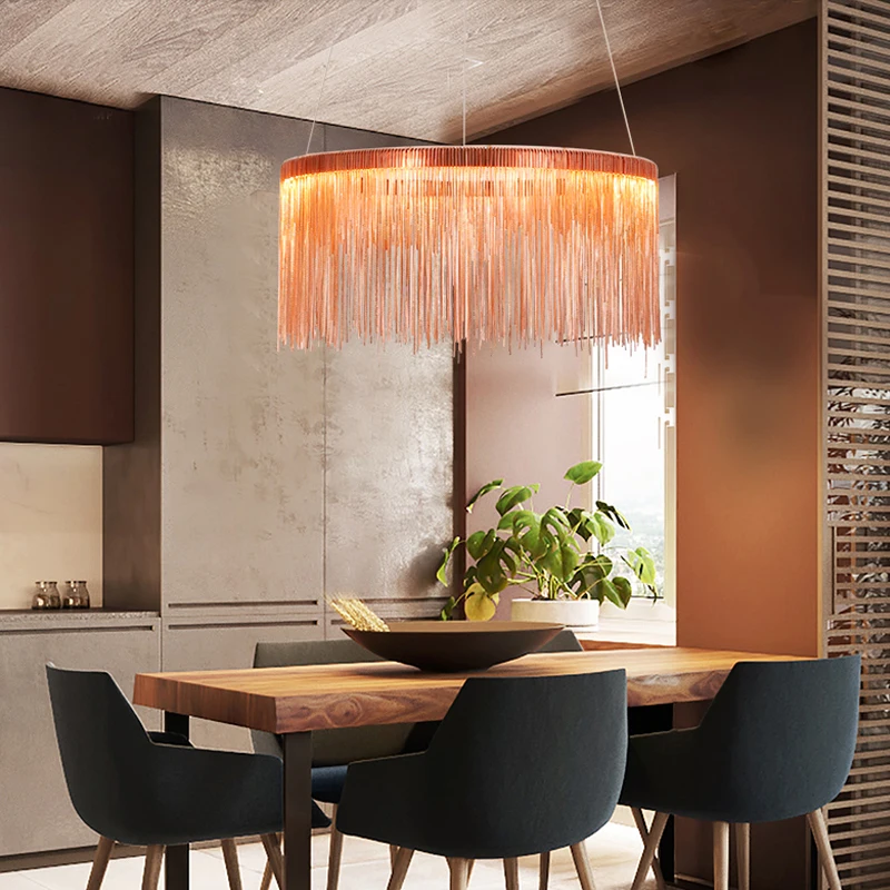 Factory price post modern gold silver Aluminum chain tassels hanging home decor pendant light