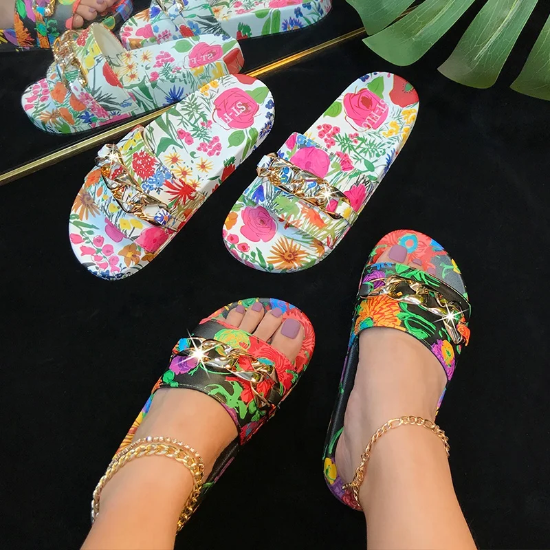 Amazing Comfortable Slippers Colorful Flower Patterns Summer Women Slides Chain Soft Floral Design Women Flat Slippers, Black, white
Amazing Comfortable Slippers Colorful Flower Patterns Summer Women Slides Chain Soft Floral Design Women Flat Slippers, Black, white