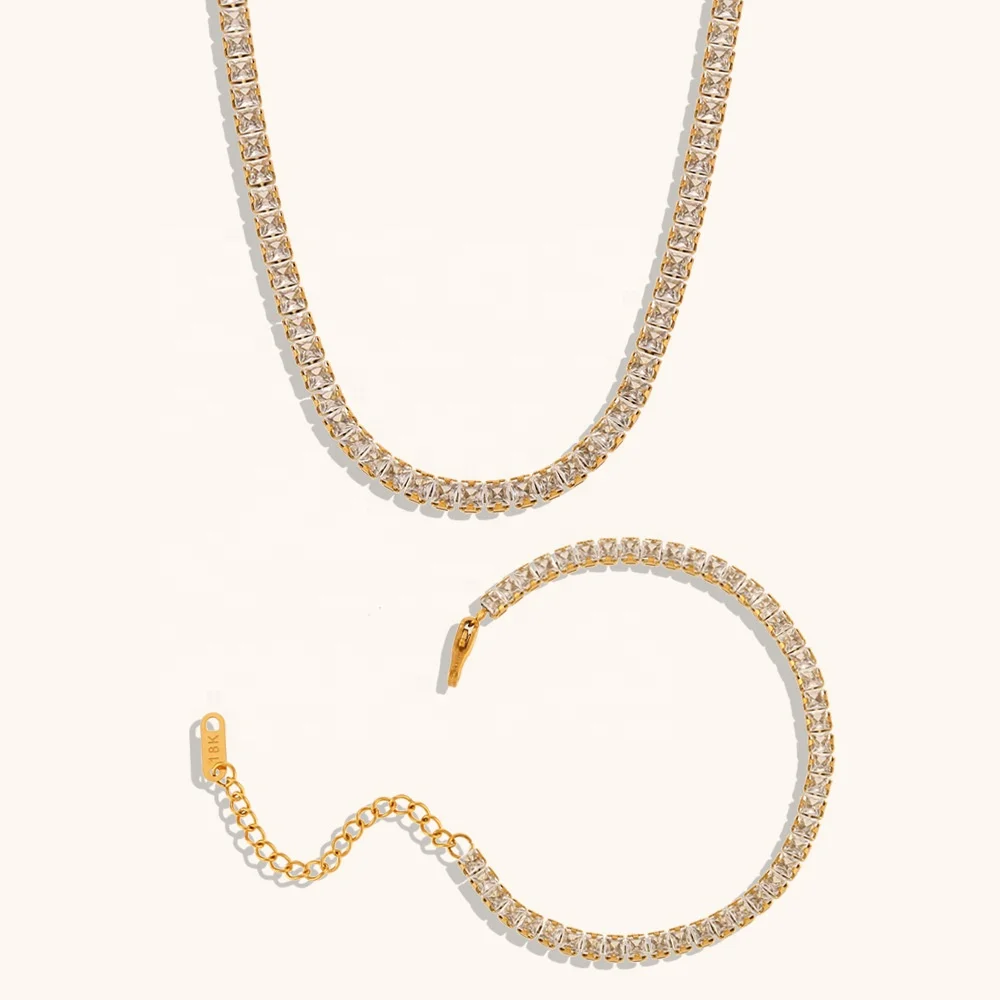 Dingran High Quality Square Zircon Necklace Jewelry Waterproof Tennis Chain Zirconia Jewelry Set For Women
Dingran High Quality Square Zircon Necklace Jewelry Waterproof Tennis Chain Zirconia Jewelry Set For Women