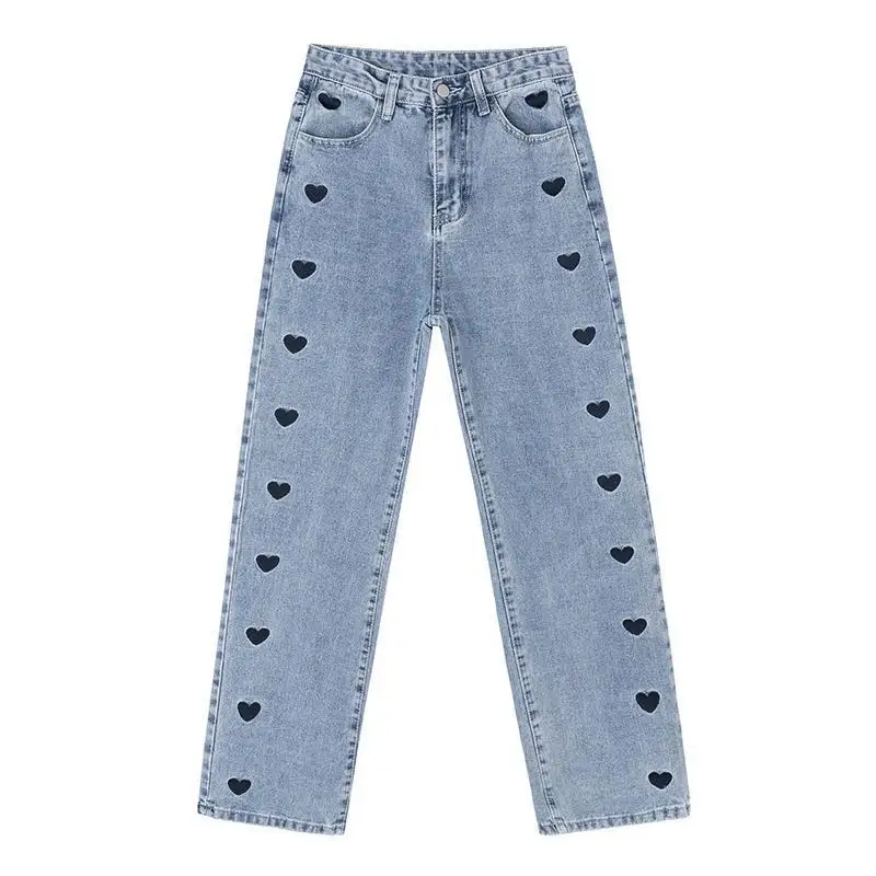 Women's New Jeans Embroidered Love Wide Leg Denim Pants High Waist Loose Straight Jeans Pants
Women's New Jeans Embroidered Love Wide Leg Denim Pants High Waist Loose Straight Jeans Pants