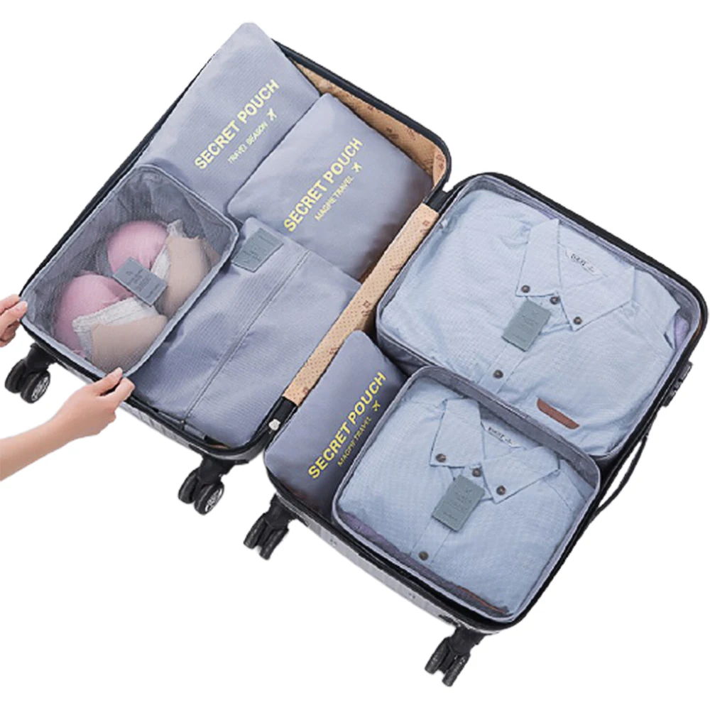 

7 in 1 Waterproof Travel Storage Compression Bag Set Luggage Packing Cubes Set Cosmetics Makeup Bag Multifunctional Case, Purple,black,gray,wine,melon red,navy blue