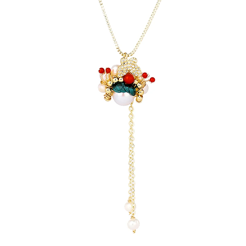 Charare gold plated alloy Peking Opera diva pearl pendant necklace accessories
Charare gold plated alloy Peking Opera diva pearl pendant necklace accessories