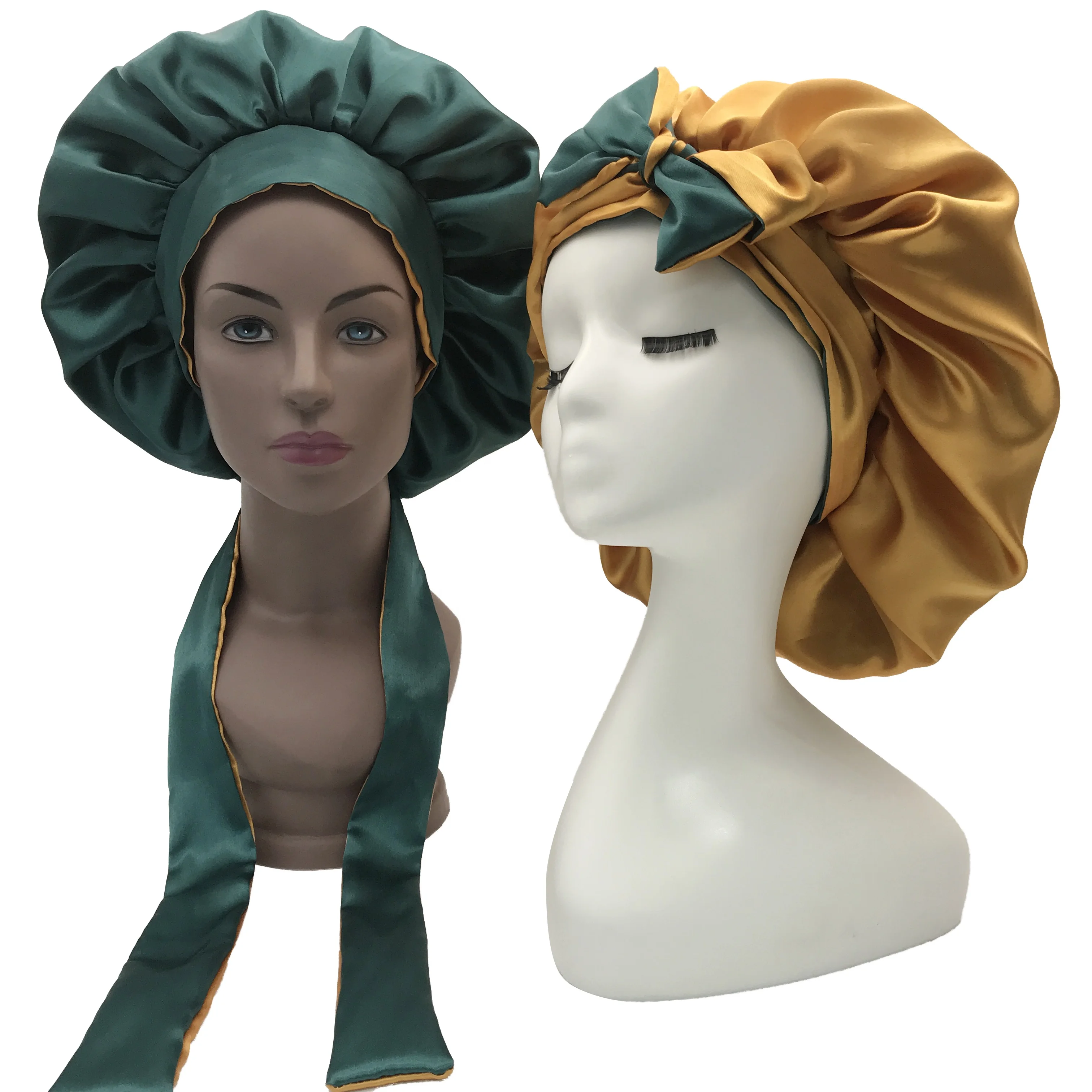 

wholesale Double Layer Hair Bonnet Designer Bonnets and satin hair wraps tie bonnets with logo
