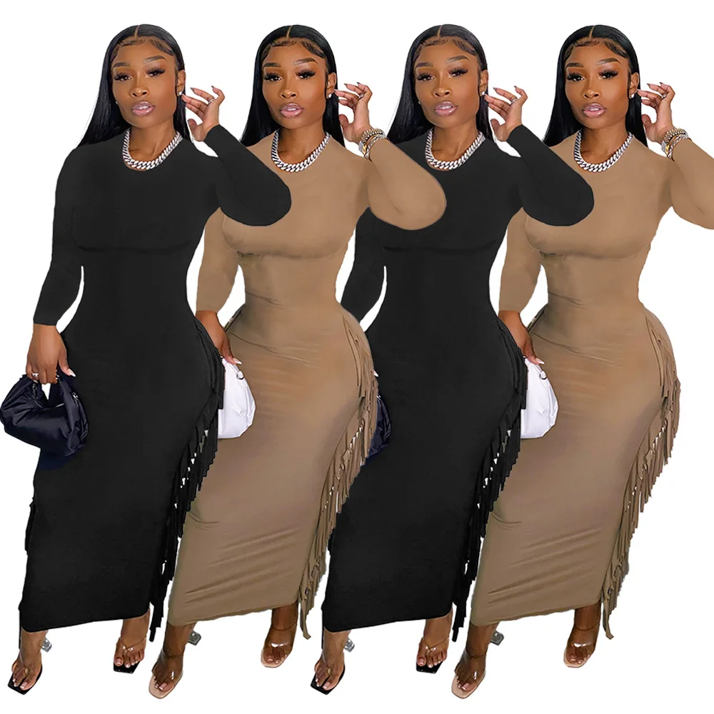Trending Women Clothing Fall Long Sleeve Tassel Dress Elegant Outfits 2021 Solid Color WInter Clothes Ladies Maxi Dresses
Trending Women Clothing Fall Long Sleeve Tassel Dress Elegant Outfits 2021 Solid Color WInter Clothes Ladies Maxi Dresses