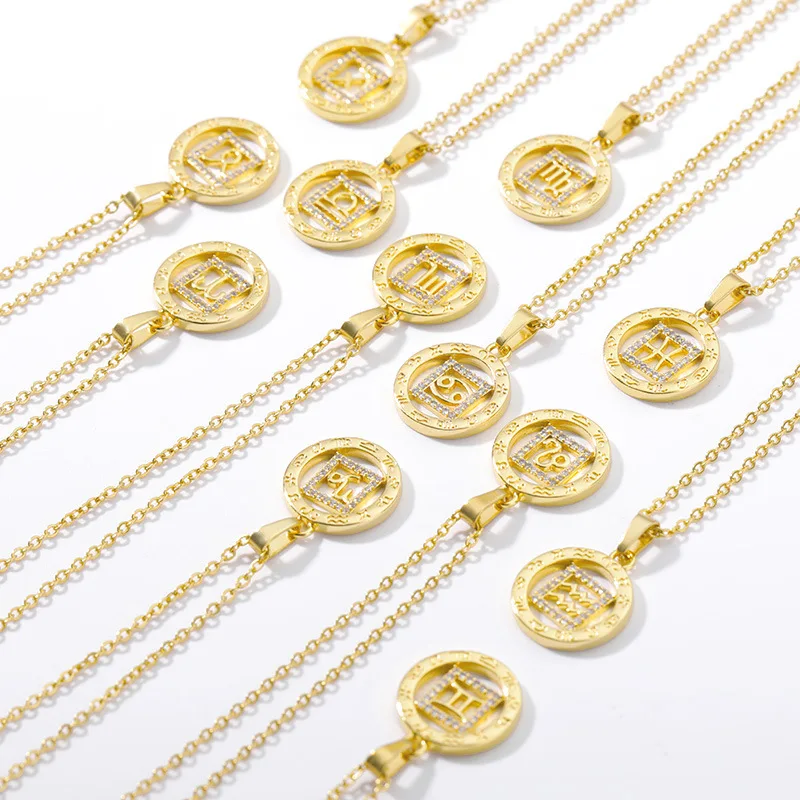 New Style Stainless Steel Zodiac Sign Pendant Necklace Gold Plated Round Zircon 12 Zodiac Sign Necklaces For Women
New Style Stainless Steel Zodiac Sign Pendant Necklace Gold Plated Round Zircon 12 Zodiac Sign Necklaces For Women