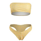 Yellow Plaid Swimsuits Off Shoulder Push Up Swimwear Sexy Women Bikinis