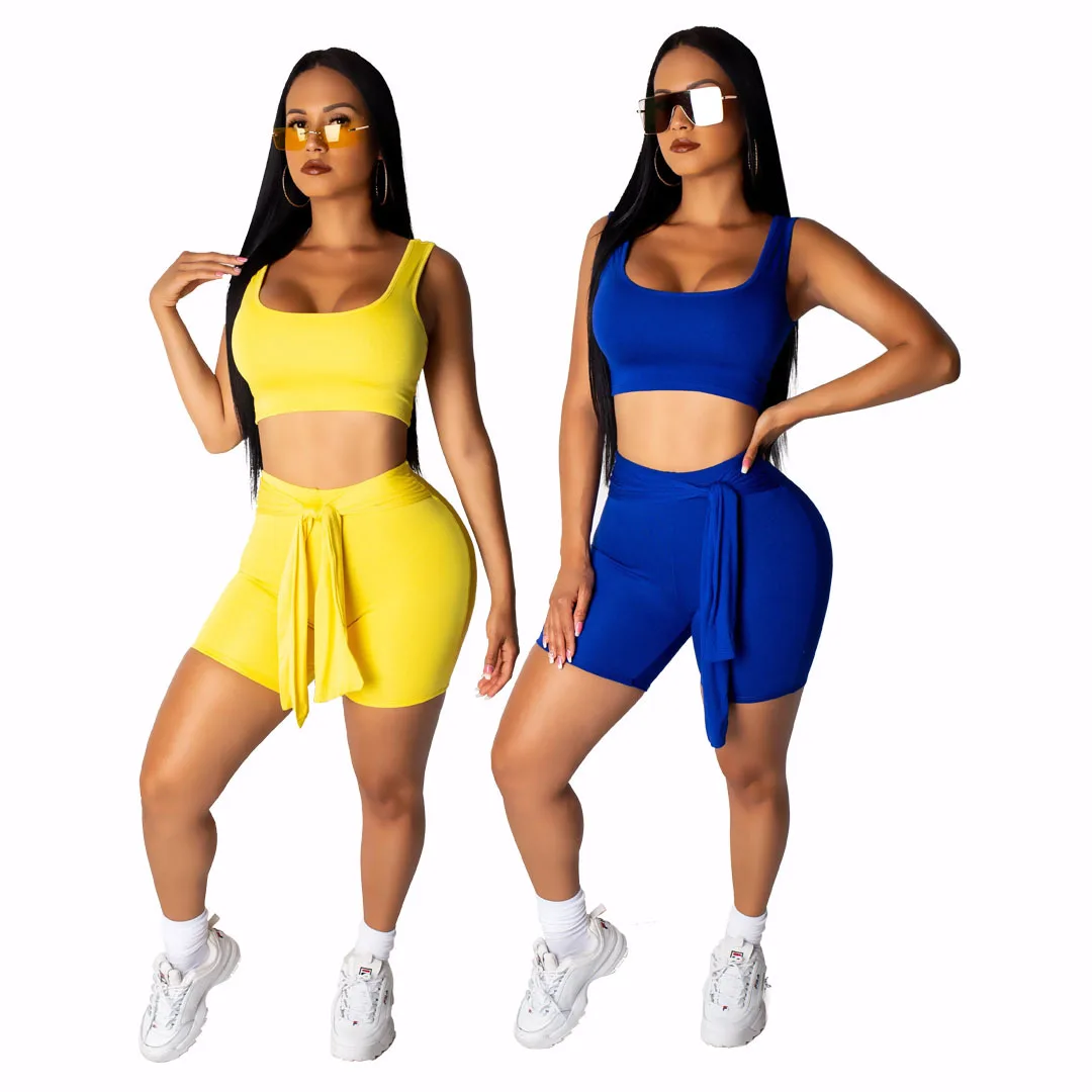 European and American Fashion Sports and Leisure Vest Strap Shorts Solid Color Two-piece Trousers Suit, Picture
European and American Fashion Sports and Leisure Vest Strap Shorts Solid Color Two-piece Trousers Suit, Picture