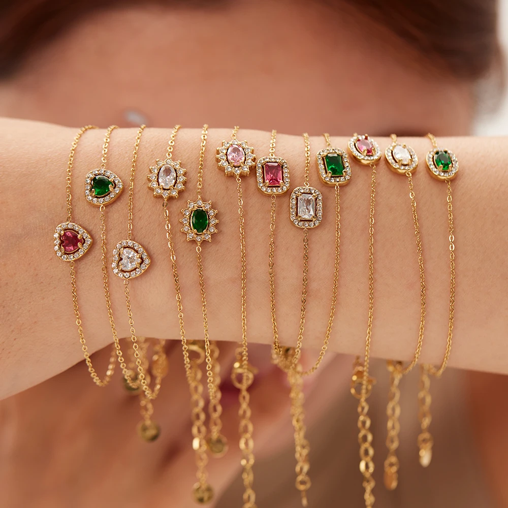 Luxury Stainless Steel 18K Gold Plated Geometric Shape Colorful Cubic Zircon Link Chain Bracelets For Women
Luxury Stainless Steel 18K Gold Plated Geometric Shape Colorful Cubic Zircon Link Chain Bracelets For Women