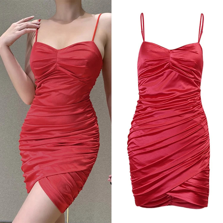 Hot Products Sleeveless Spaghetti Strap Solid Women Dress Ruched Satin Skinny Sexy Casual Mini Dresses Women
Hot Products Sleeveless Spaghetti Strap Solid Women Dress Ruched Satin Skinny Sexy Casual Mini Dresses Women