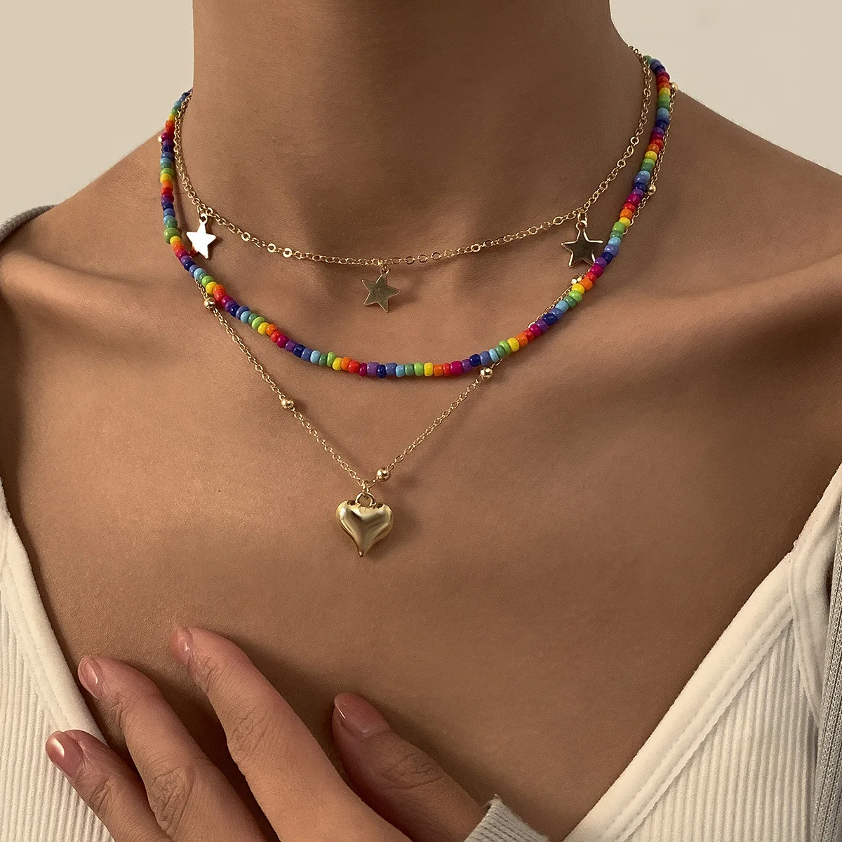 Bohemian Peach Heart Copper Bead Geometric Necklace Retro Seed Bead Beaded Star Pendant Necklace, Gold
Bohemian Peach Heart Copper Bead Geometric Necklace Retro Seed Bead Beaded Star Pendant Necklace, Gold
