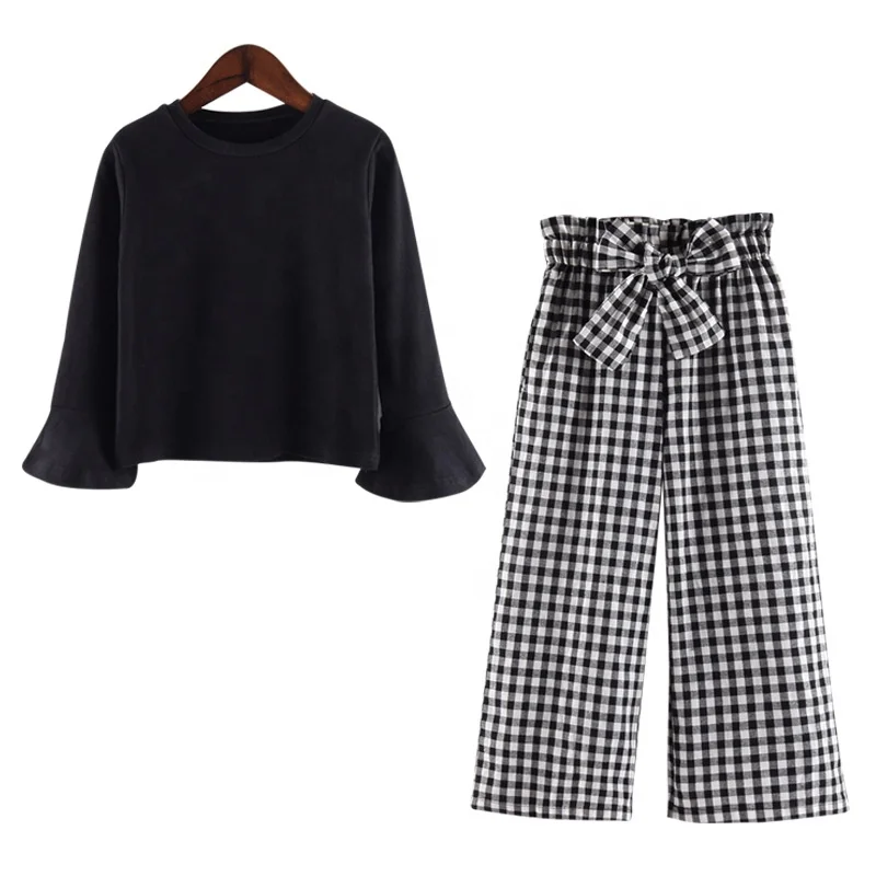 B60407A The new autumn 2019 Korean long-sleeve T-shirt fashion plaid pants two piece sets, Black
B60407A The new autumn 2019 Korean long-sleeve T-shirt fashion plaid pants two piece sets, Black