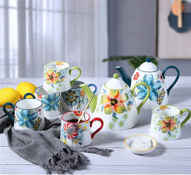 Hot selling Chinese creative flower pattern home living room ceramic cup set with wooden tray, White
Hot selling Chinese creative flower pattern home living room ceramic cup set with wooden tray, White