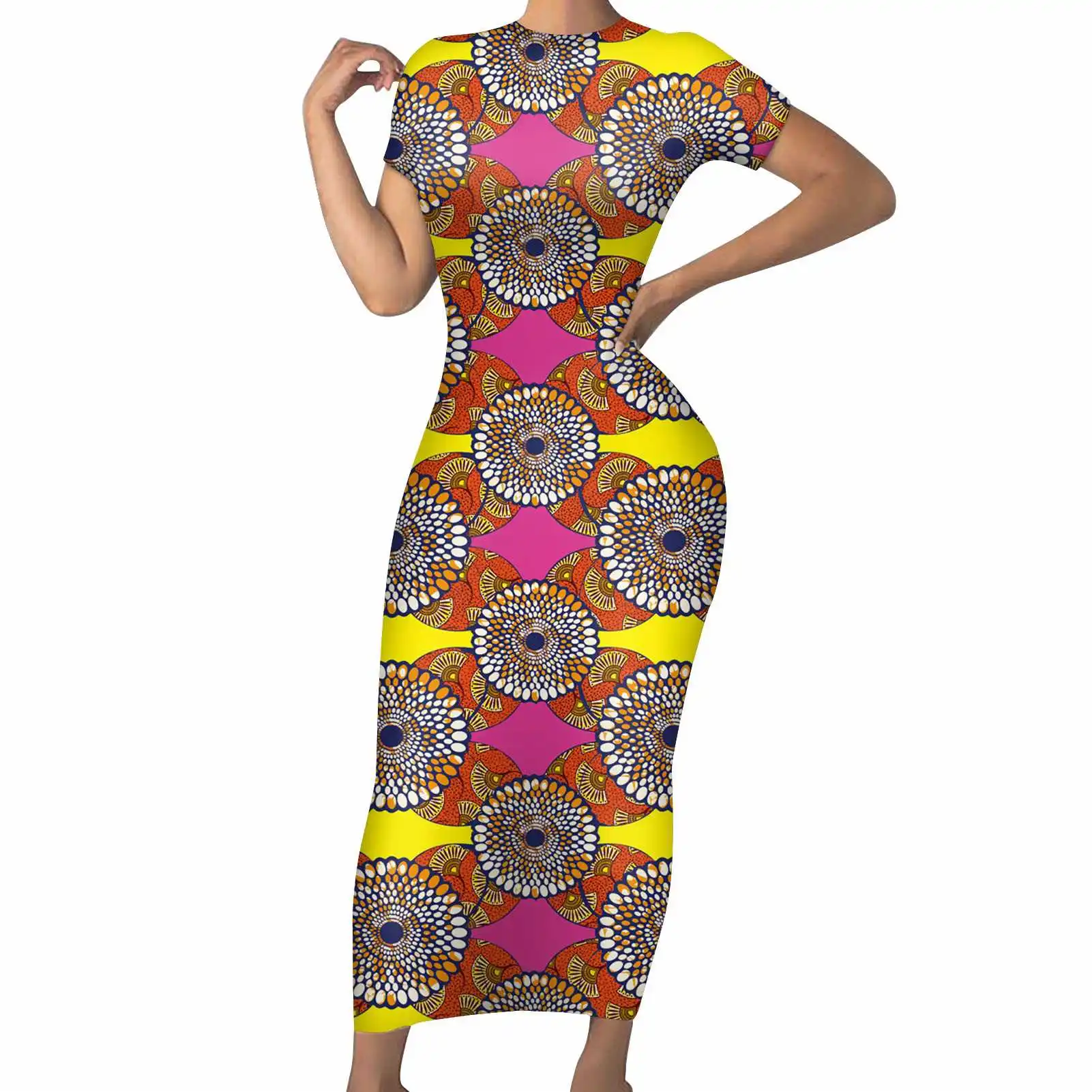 African Print Wax Block Ankara Pattern Bodycon Dress Women Casual Summer Short Sleeve Round Neck Cocktail Party Club Midi Dress, Customized color
African Print Wax Block Ankara Pattern Bodycon Dress Women Casual Summer Short Sleeve Round Neck Cocktail Party Club Midi Dress, Customized color